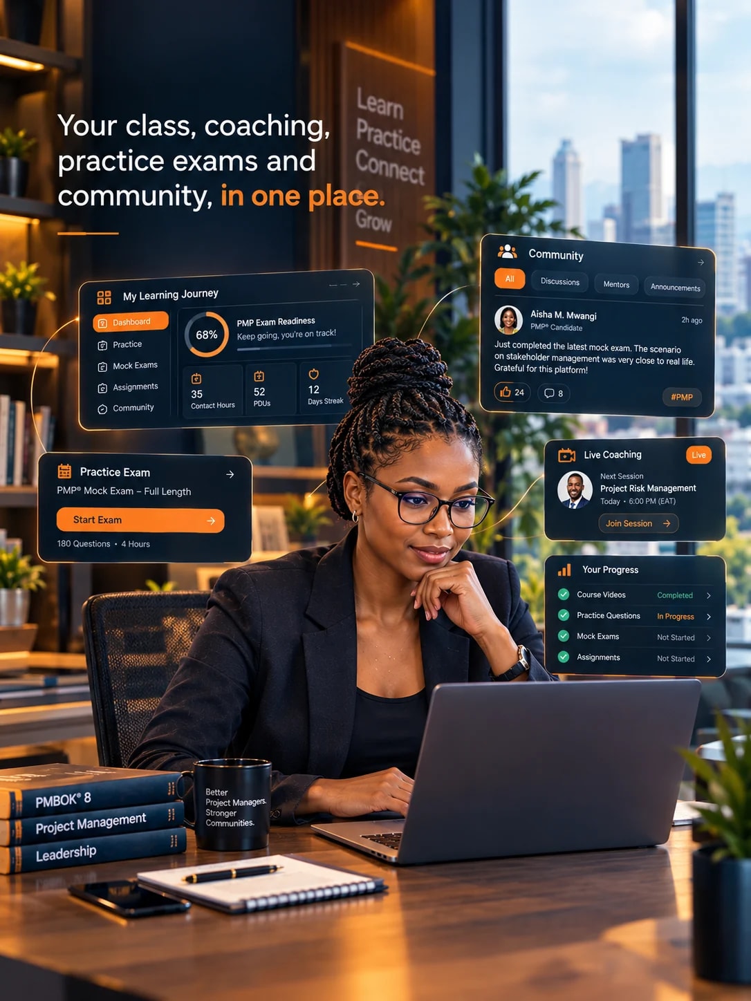 A PMP Candidate working in PMCitizen: learning journey, practice exam, live coaching and community